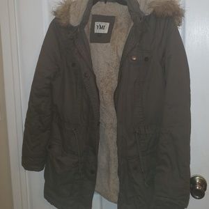Warm fleece lined jacket with hood